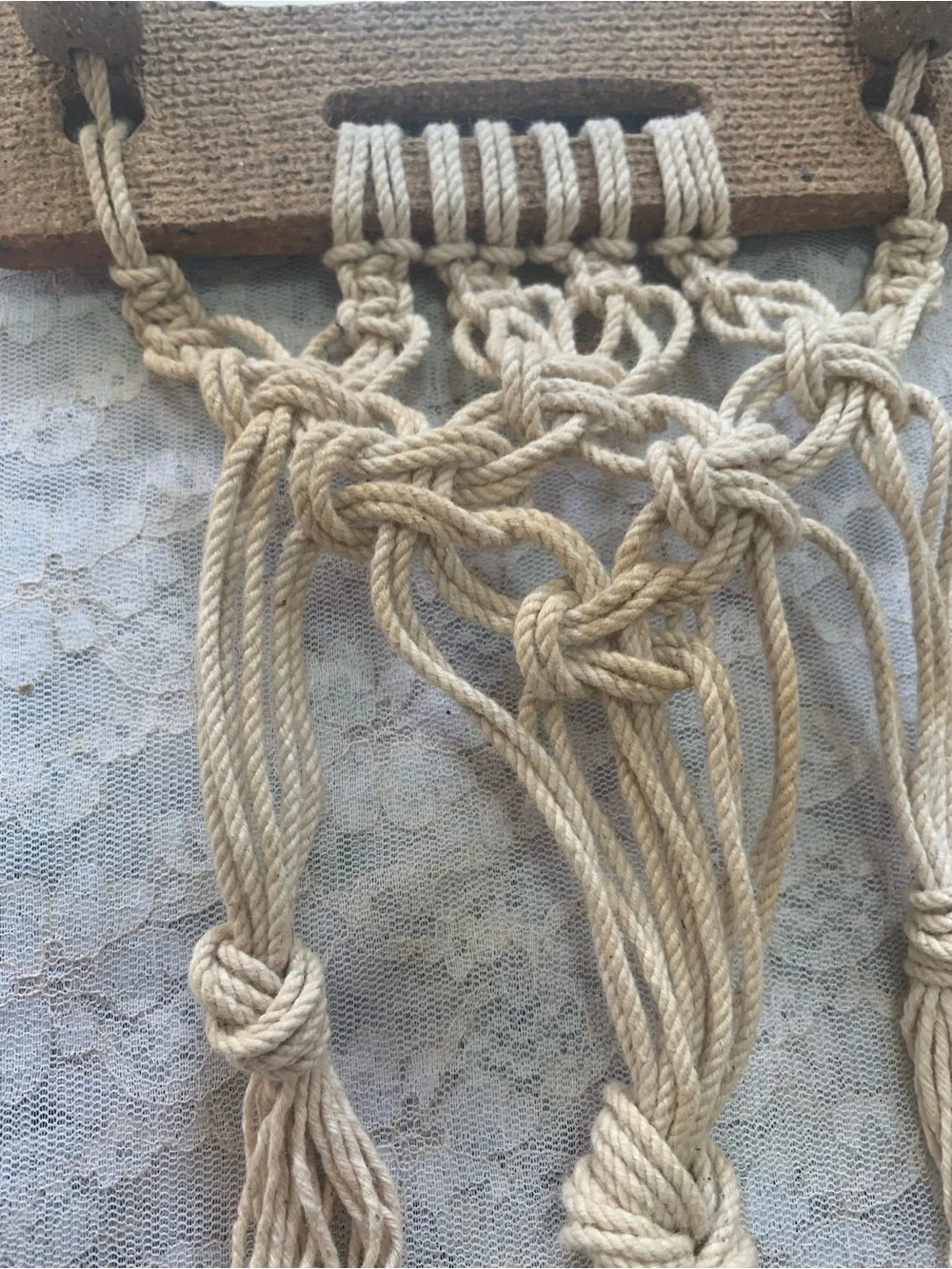 Vintage Boho Macrame Mirror Wall Hanging Textured Craft Frame & Tassels Decor